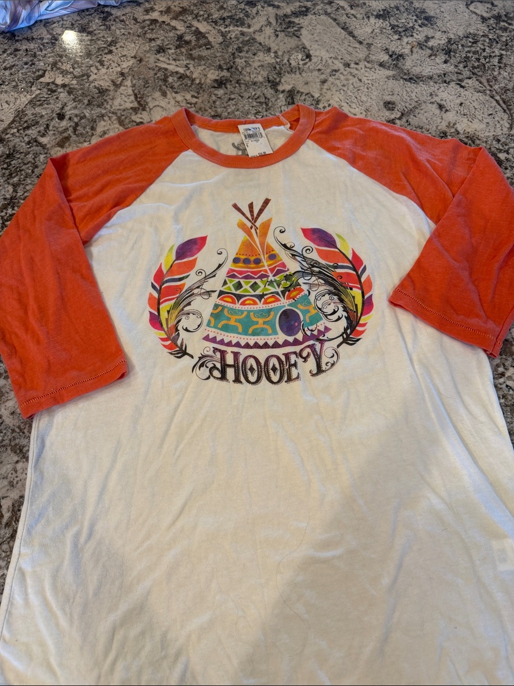 Hooey White & Orange Raglan Tee with Colorful Teepee Graphic